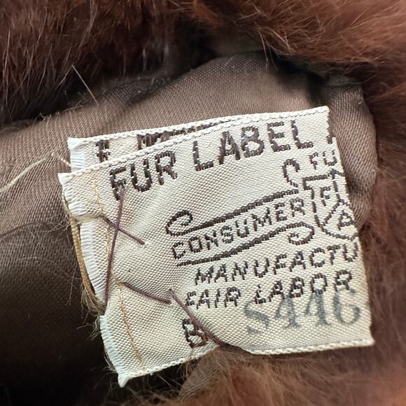 Vintage Brown Mink Fur Stole Capelet Shawl Wrap Union Label Satin Lined - Picture 6 of 16